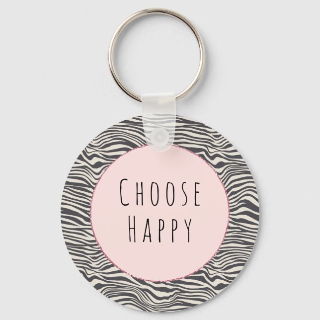Brown Cocoa Zebra Print personalized happy quote Keychain (Front)