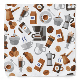 Brown Coffee and Croissant Pattern Bandana