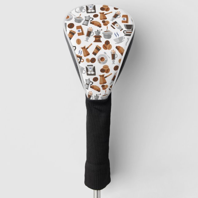 Brown Coffee and Croissant Pattern Golf Head Cover (Front)