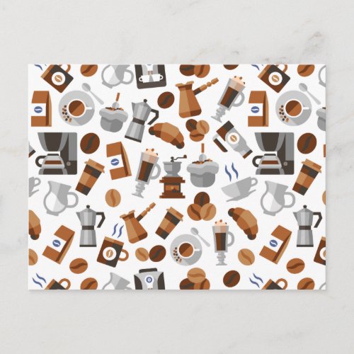 Brown Coffee and Croissant Pattern Postcard