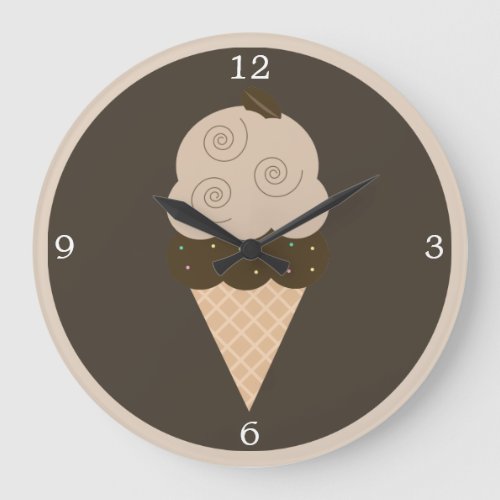 Brown Coffee Bean Ice Cream Cone Large Clock