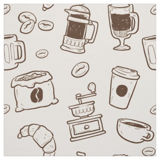 Brown coffee beans illustrated elements pattern fabric