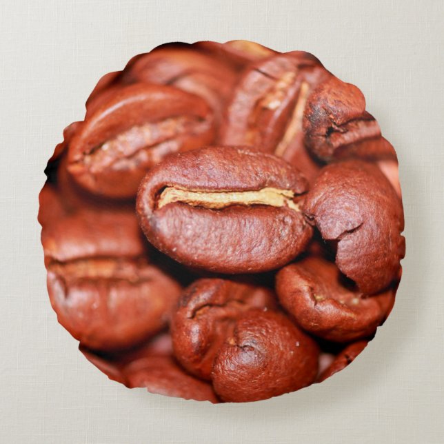Brown coffee beans roasted round pillow (Front)