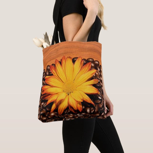 Brown Coffee Beans, Yellow Daisy Tote Bag (Close Up)