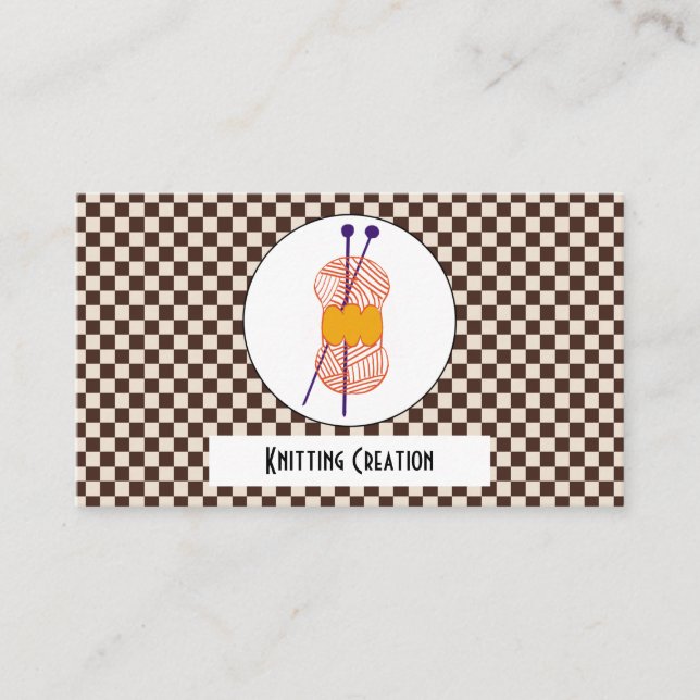 Brown Coffee Colors Beige Checks Pattern & Knittin Business Card (Front)