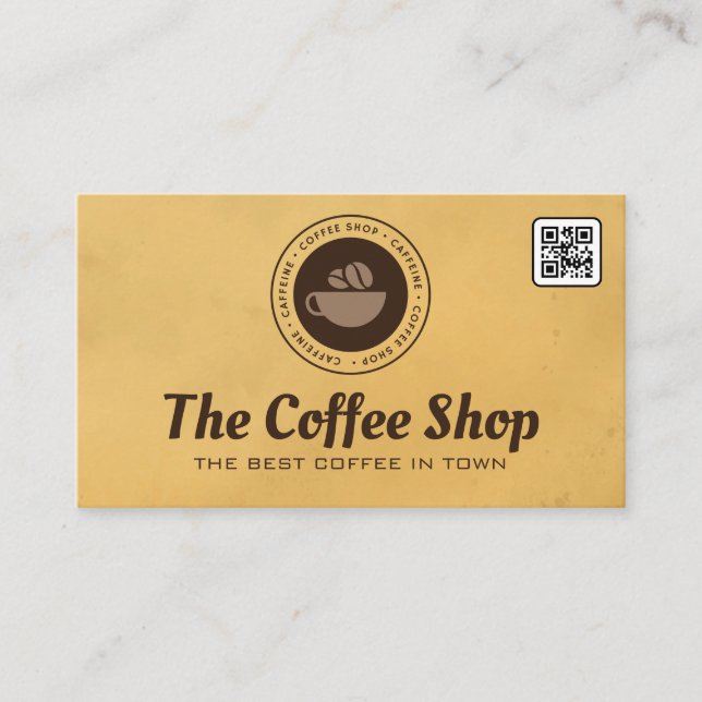 Brown Coffee Cup and Beans Logo Business Card (Front)