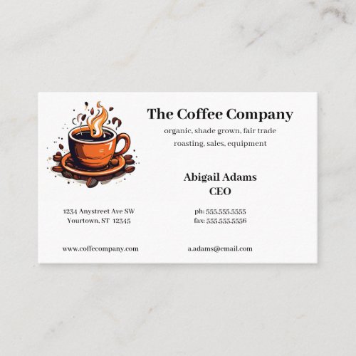 Brown Coffee Cup Beans Sales Roasting Growers Shop Business Card