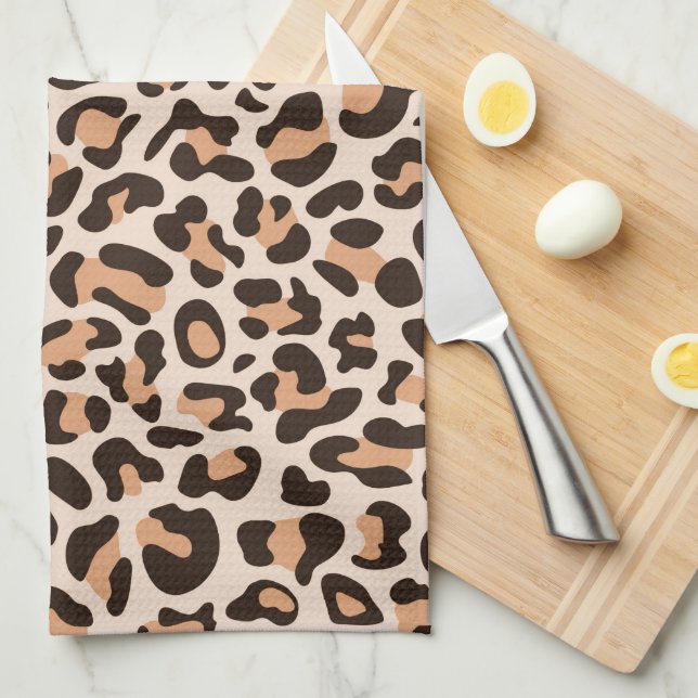 Brown Coffee Leopard Print Retro Kitchen Towel (Quarter Fold)