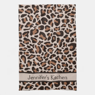 Brown Coffee Leopard Print Retro Kitchen Towel