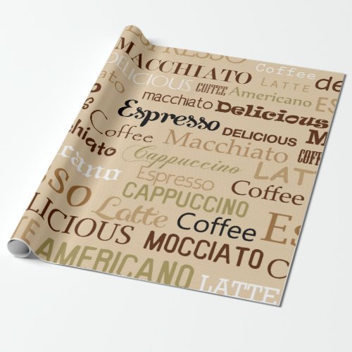 Brown Coffee Lover Words Wrapping Paper