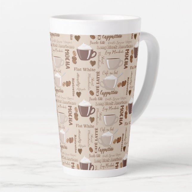 Brown Coffee Mocha Cappuccino Pattern Latte Mug (Right Angle)