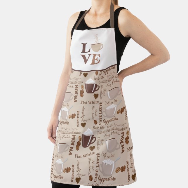 Brown Coffee Mocha Latte Love Pattern Apron (Insitu)