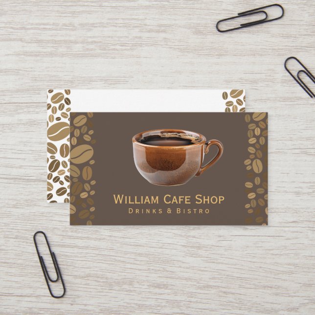 Brown Coffee Mug | Coffee Beans Business Card (Front/Back In Situ)