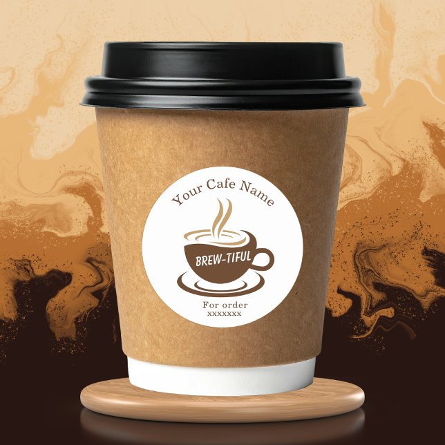 Brown Coffee Shop Personalized Branding Classic Round Sticker (Creator Uploaded)