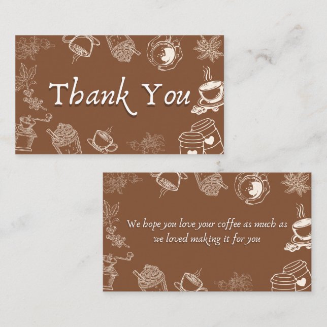Brown Coffee Thank You Card Minimal Line Art (Front/Back)