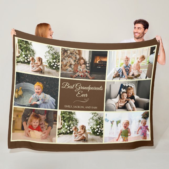 Brown Collage Grandparent Anniversary Photo Gift Fleece Blanket (In Situ)
