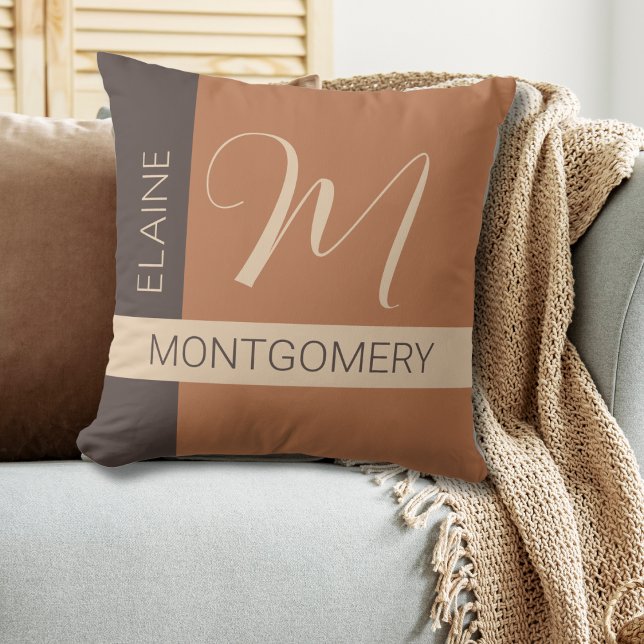 Brown Color Block Monogram Pillow (Creator Uploaded)