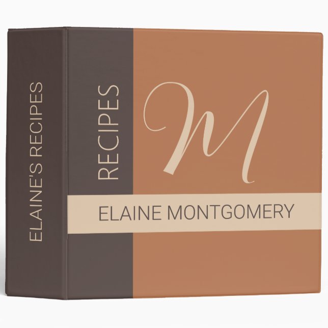 Brown Color Block Monogram Recipe Book  3 Ring Binder (Front/Spine)