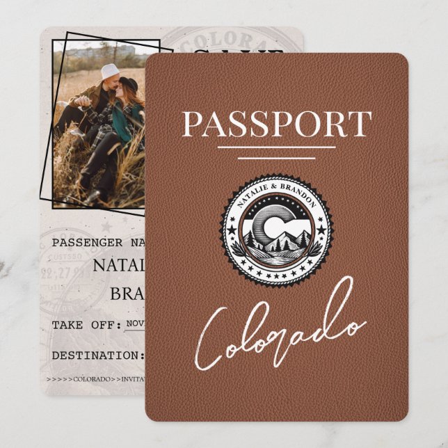 Brown Colorado Passport Save The Date (Front/Back)