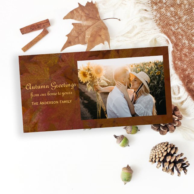 Brown Colored Leaves Autumn Greetings Photo Card (Send warm Autumn Greetings with this seasonal photo card.)