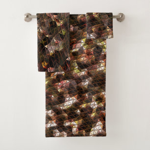 Brown colored triangular mosaic with slight relief bath towel set
