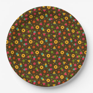 Brown colorful summer ice-cream pattern paper plates