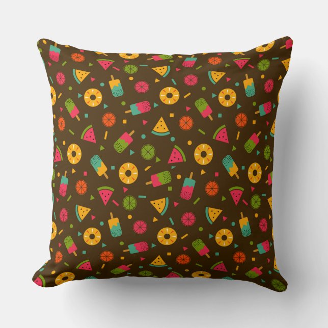 Brown colorful summer ice-cream pattern throw pillow (Front)