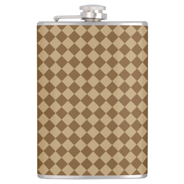 Brown Combination Diamond Pattern by STaylor Hip Flask (Front)