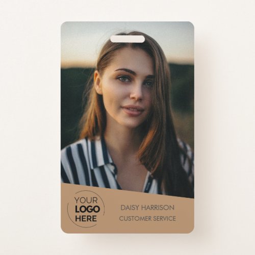 Brown Company ID Card  Modern Photo Employee QR Badge