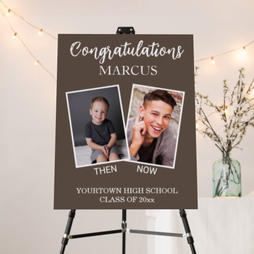 Brown Congratulations 2 Photo Then Now Graduation  Foam Board