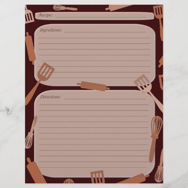 Brown cooking utensils recipe page (Front)