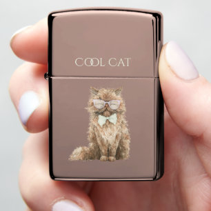 Brown Cool Cat with Glasses Zippo Lighter