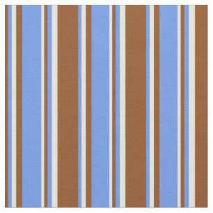 Brown, Cornflower Blue, and Beige Colored Stripes Fabric