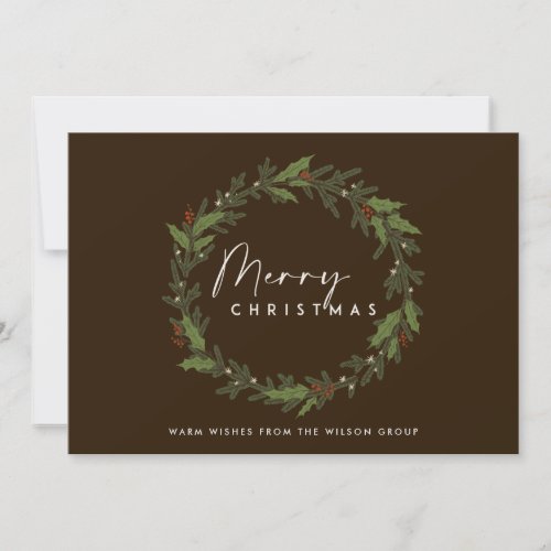 BROWN CORPORATE CHIC HOLLY BERRY WREATH CHRISTMAS HOLIDAY CARD