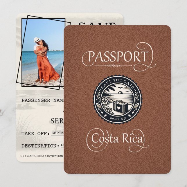 Brown Costa Rica Passport Save The Date (Front/Back)