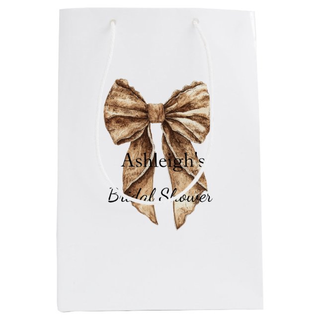 Brown Cottage Bow Bridal Shower Medium Gift Bag (Front)