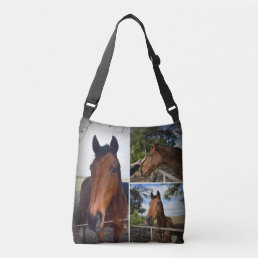 Brown Country Horses Photo Collage, Crossbody Bag