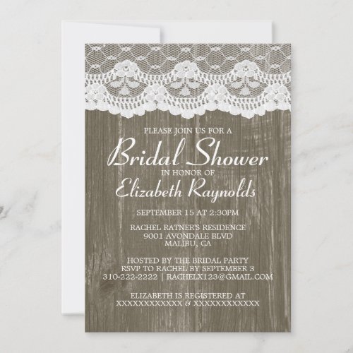 Brown Country Lace Bridal Shower Invitations