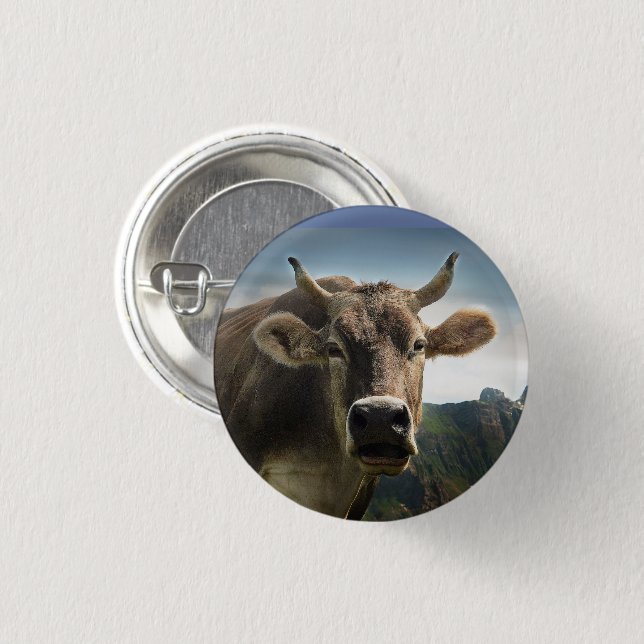 Brown Cow Face Button (Front & Back)