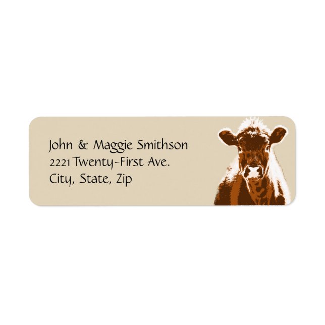 Brown Cow Farm Animal Custom Address Label (Front)