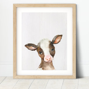 Baby Brown Cow Watercolor, Farm Nursery Art