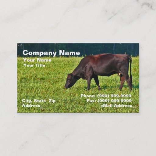 Customizable Brown Cow Feeding on Grass Business Card Template