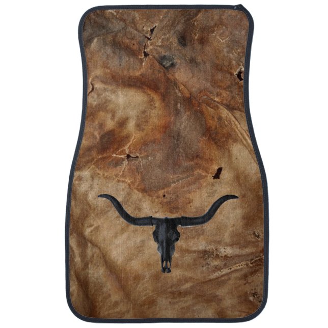 brown cow hide /black cow skull car floor mat (Front)