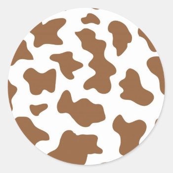 Brown Cow Print Classic Round Sticker by CuteLittleTreasures at Zazzle
