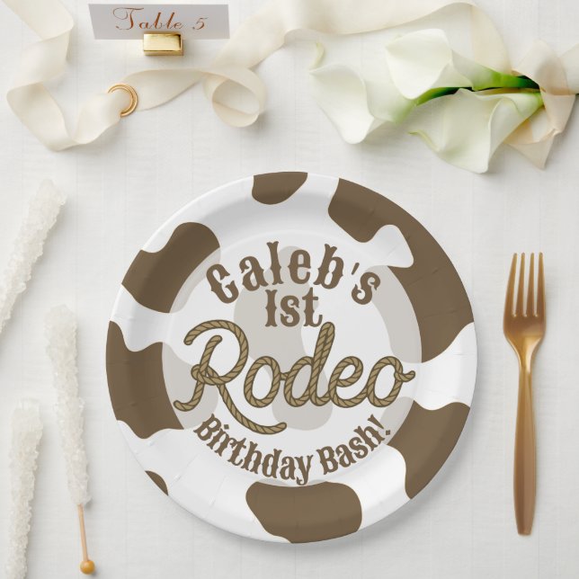 Brown Cow Print Country Western Rodeo Party Paper Plates (Wedding)