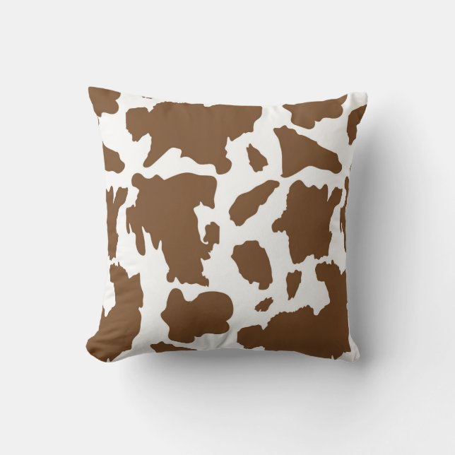 Brown Cow Print Pattern Throw Pillow (Front)