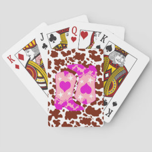 Brown Cow Print Pink Cowboy Boots Farmer Poker Cards
