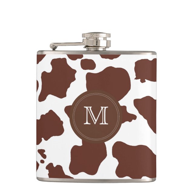 Brown Cow skin | Custom Monogram Flask (Front)