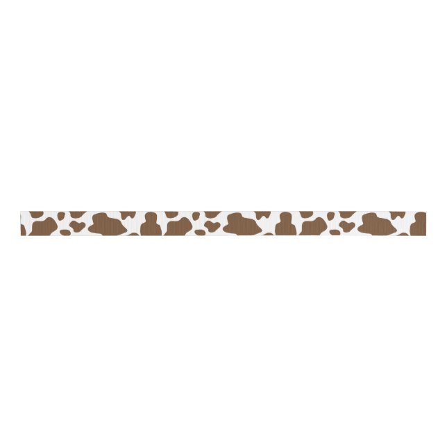 Brown Cow Spots Faux Cowhide Pattern Grosgrain Ribbon (Front)