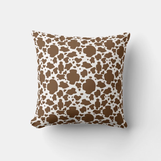 Brown Cow Spots Faux Cowhide Pattern Throw Pillow (Front)